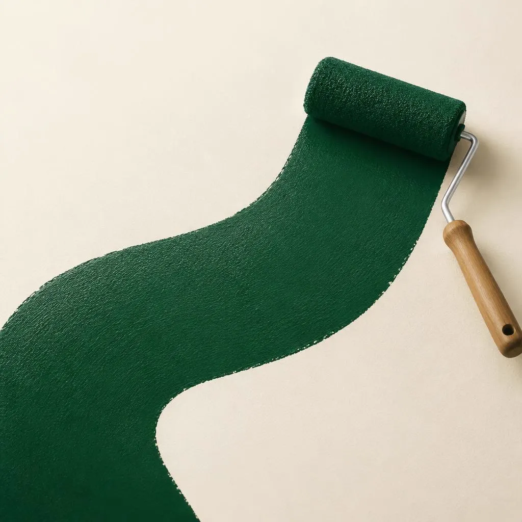 Paint roller leaving a deep green stroke