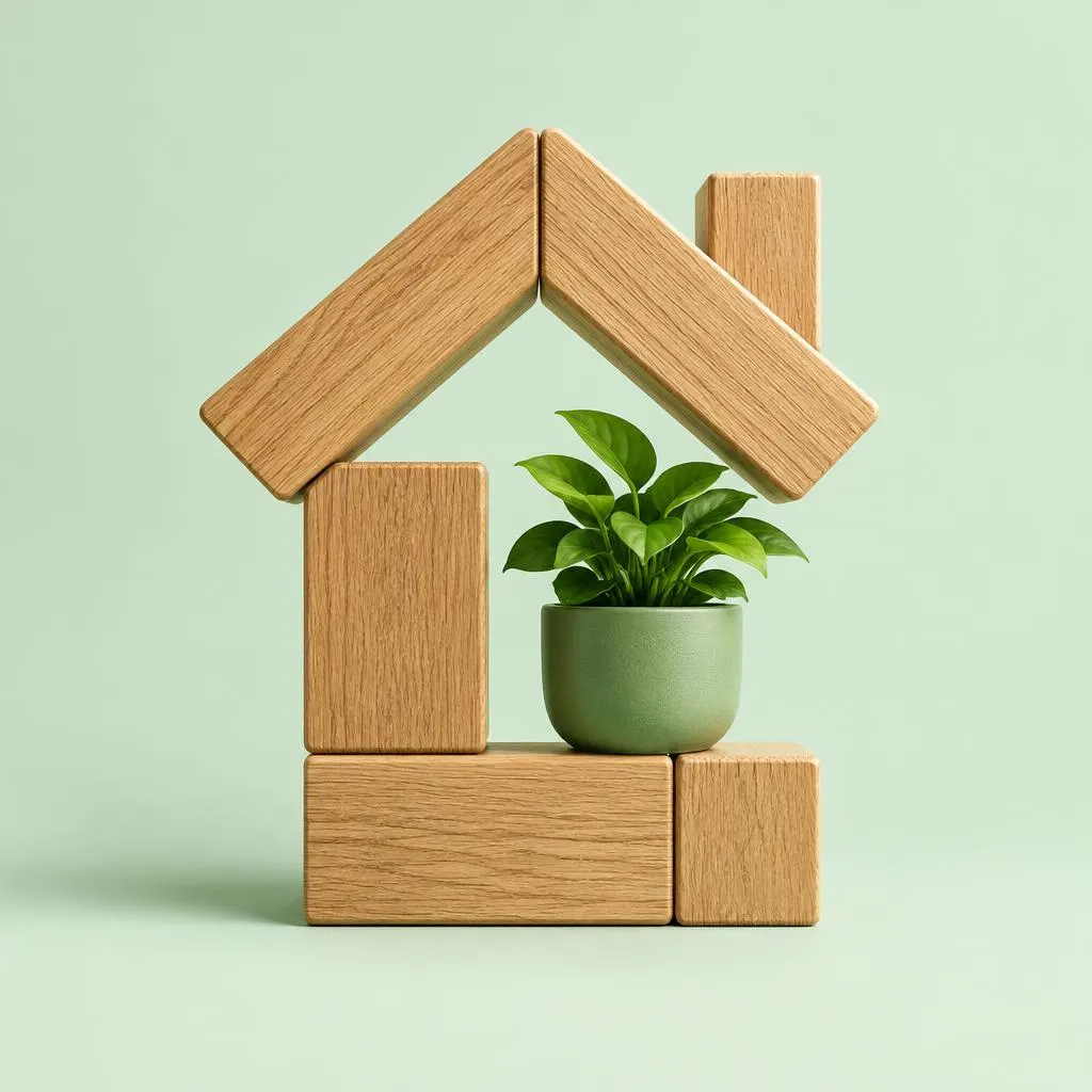 Oak blocks shaped like a house around a plant